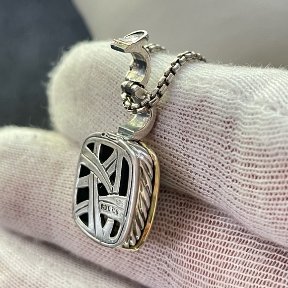 David Yurman 925 & 18k Gold Albion Pendant Necklace with Black Onyx 20" - Picture 7 of 10
